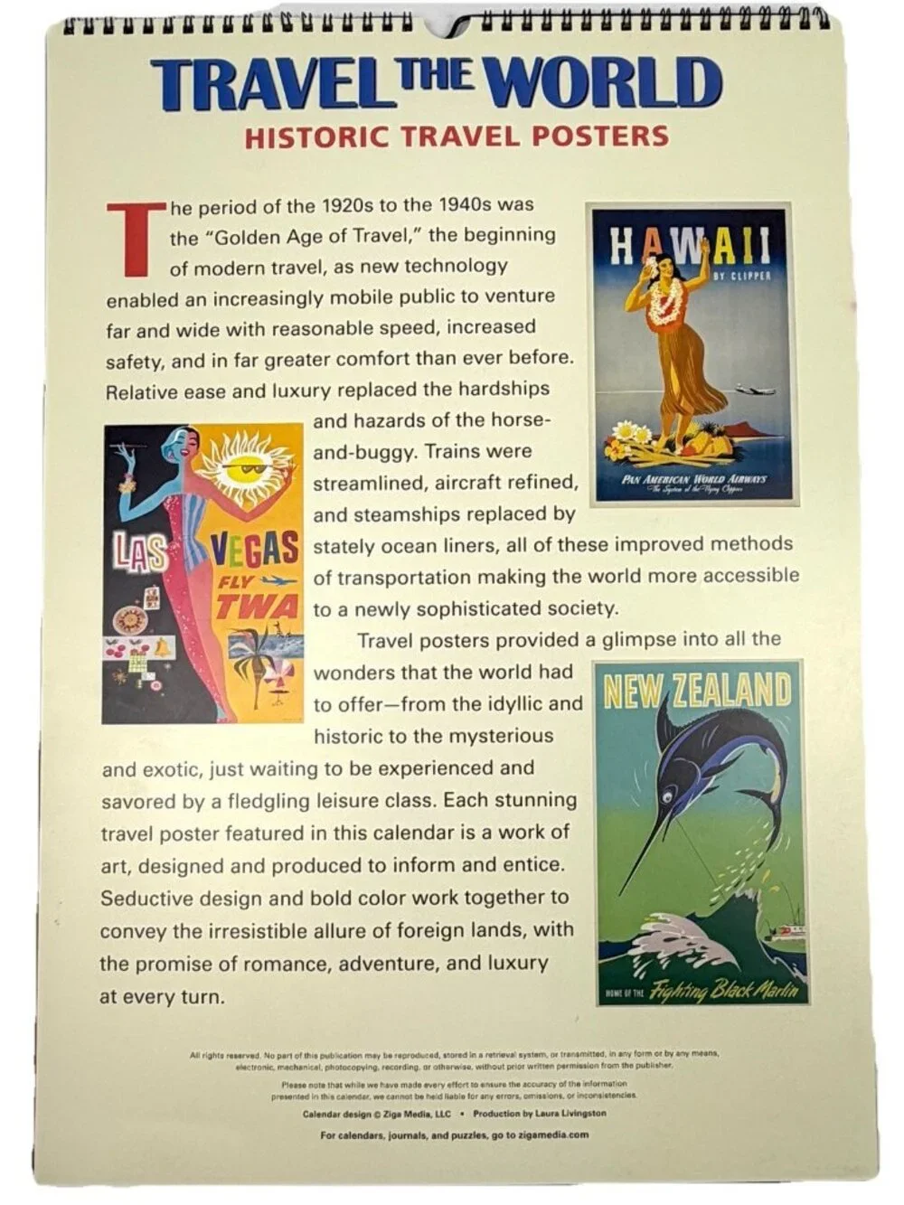 Historic Vintage Travel Poster Calendar Pan Am Queen Mary TWA NY Europe Vegas